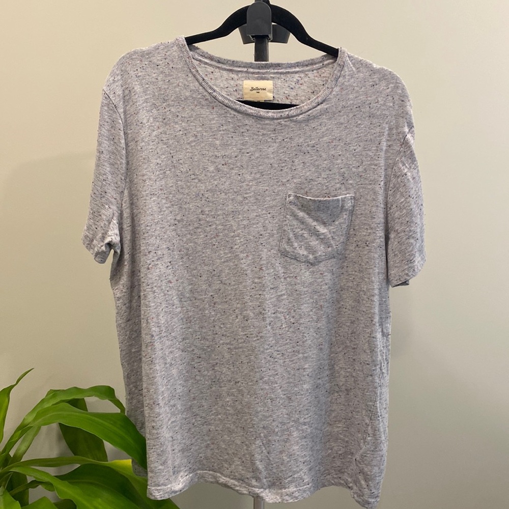 Bellerose Heather Gray Short Sleeve Pocket Tee with multicolored flecks